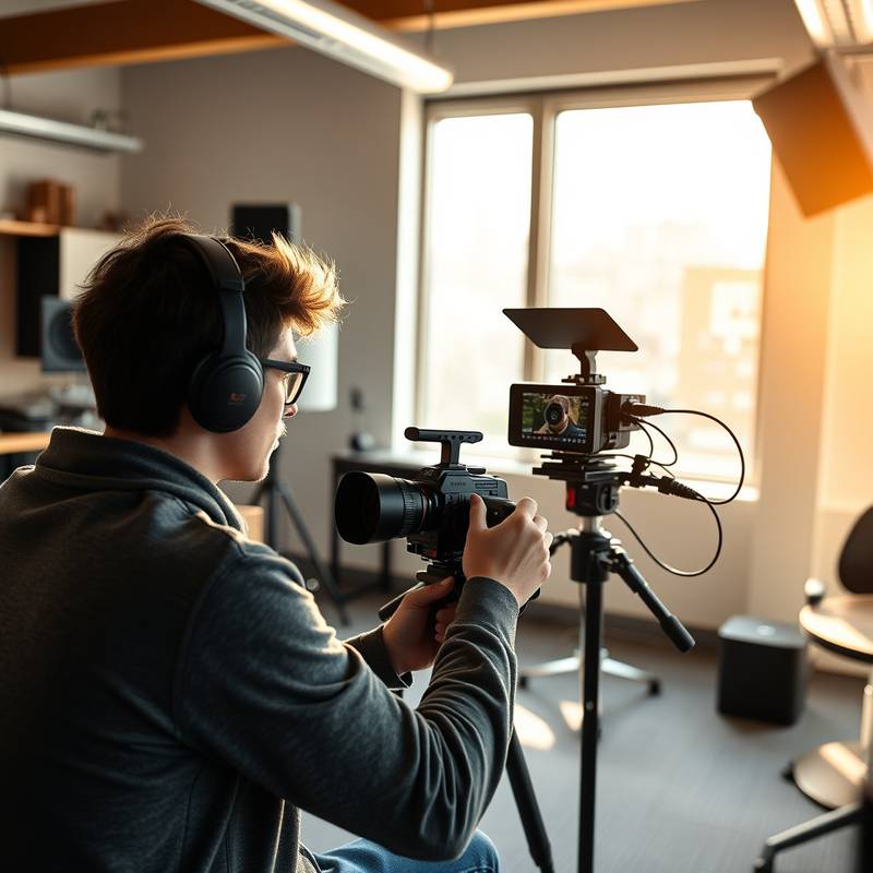 A student editing video footage at a professional editing suite, during the 'Video Editing Masterclass' course.